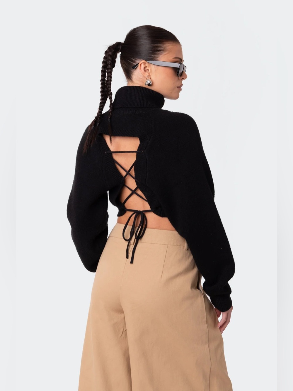 Edikted Briony Lace Up Back Turtle Neck Sweater